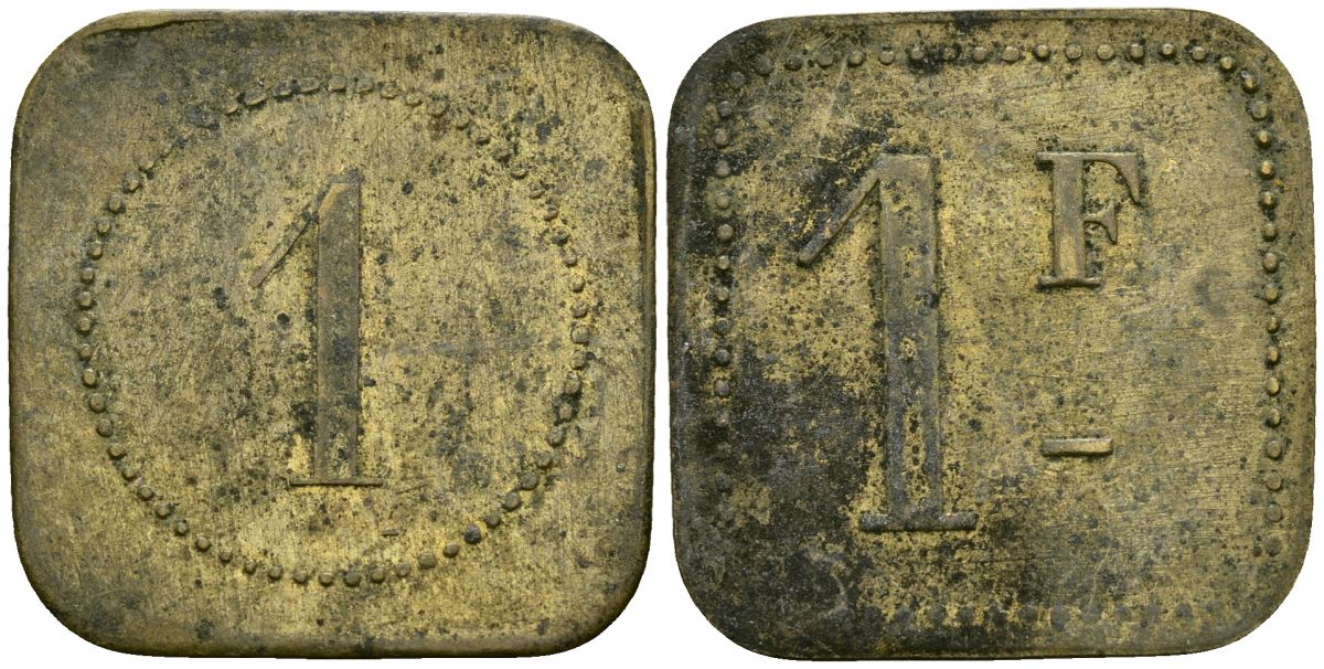 Франция 1 франк XIX-XX век ресторанный жетон латунь 4166-846