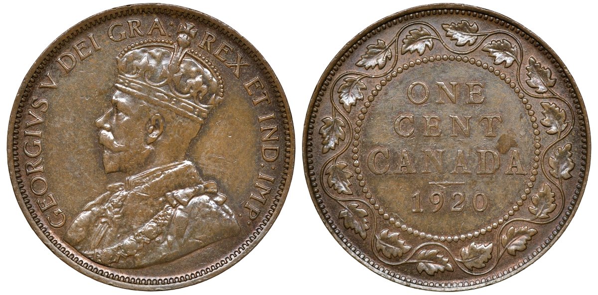 Канада 1 цент 1920 Георг V (1910-1936), большой формат KM 21 бронза 4132-1145