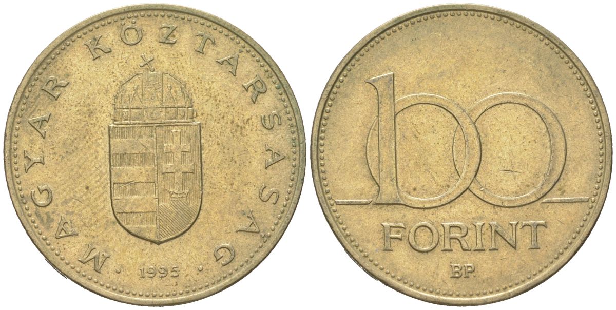Венгрия 100 форинтов 1995 BP KM 698 латунь 190-1127