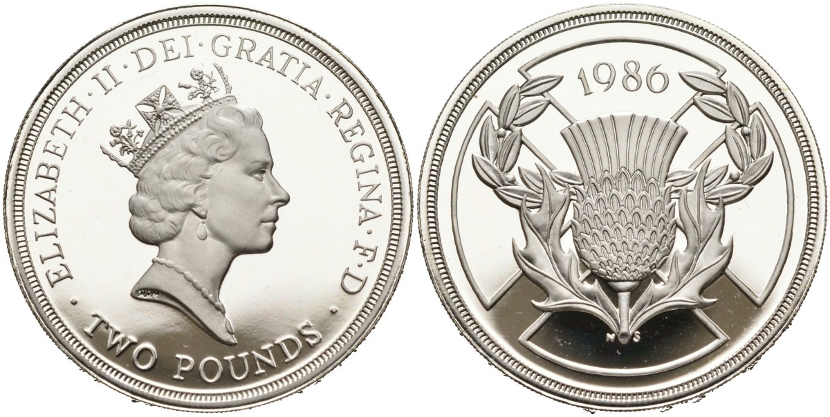 Великобритания 2 фунта 1986 Елизавета II (1952-2022), XIII Игры Британского Содружества KM 947a, Spink 4311 серебро PROOF 1096-1-63