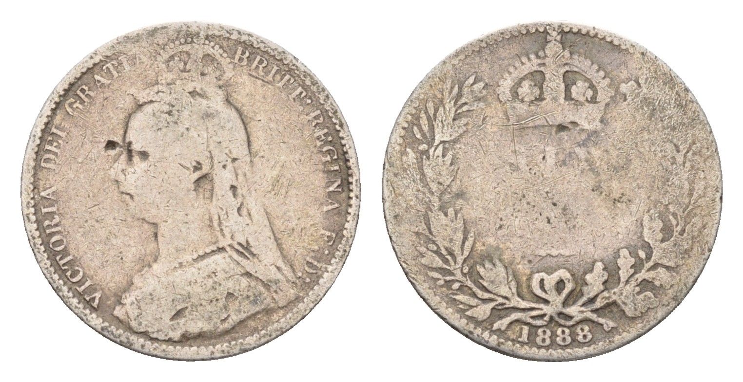 Великобритания 6 пенсов 1888 Виктория (1837-1901) KM 760, Spink 3929 серебро 100-817
