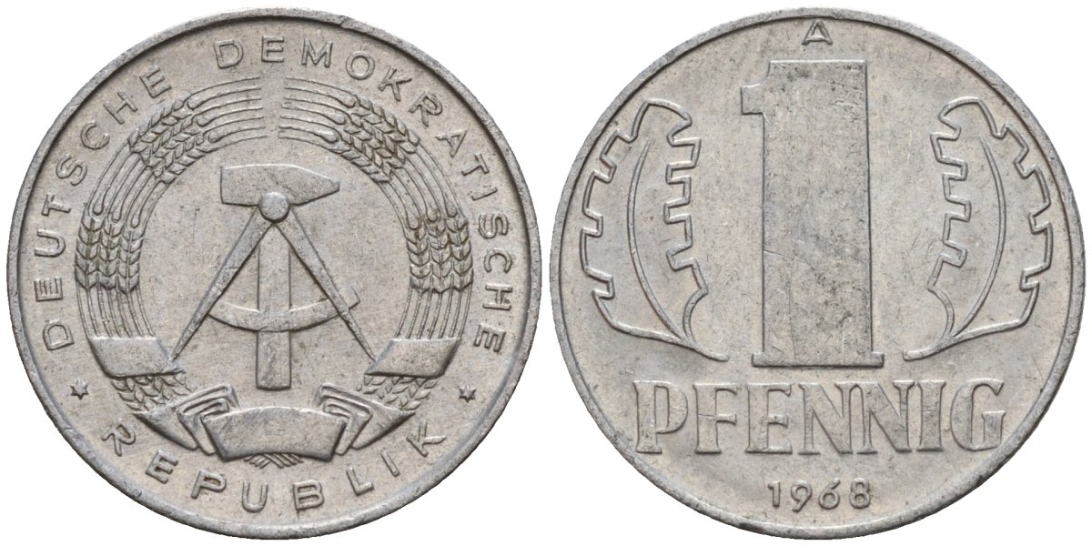ГДР 1 пфенниг 1968 A KM 8.1 алюминий 100-954