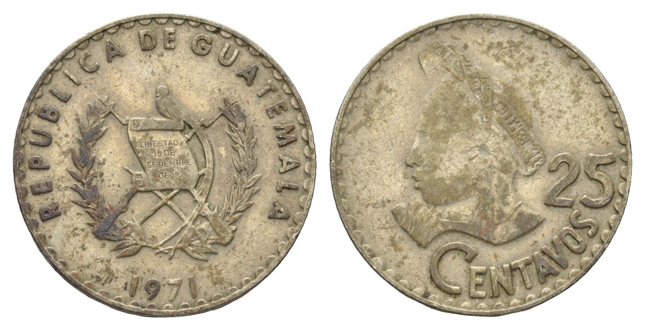 Гватемала 25 сентаво 1971 KM 272 медно-никель 4663-822