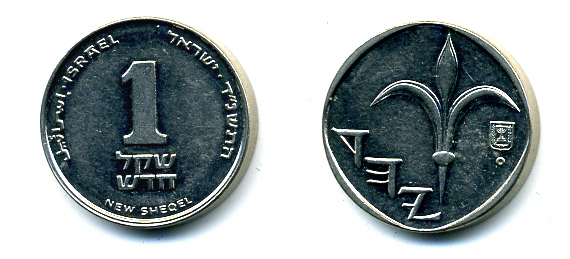 Израиль 1 новый шекель 1994 JE 5754 KM 160а сталь плакированная никелем 4387-1068