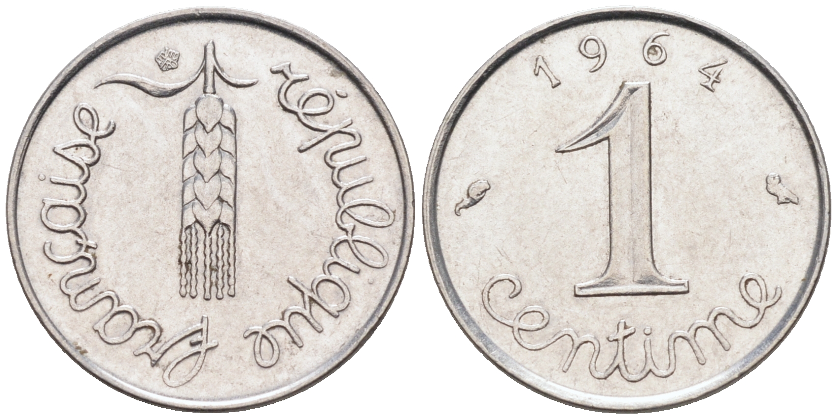 ФРАНЦИЯ 1 САНТИМ 1964 KM 928 хромированная сталь 4588-346