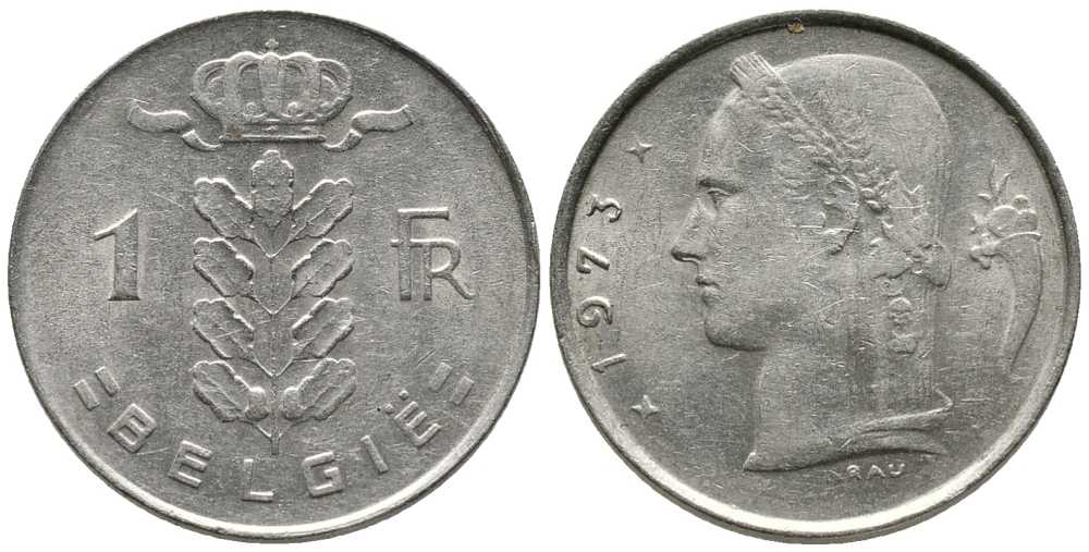 БЕЛЬГИЯ 1 ФРАНК 1973 BELGIE KM 143.1 медно-никель 24-1242