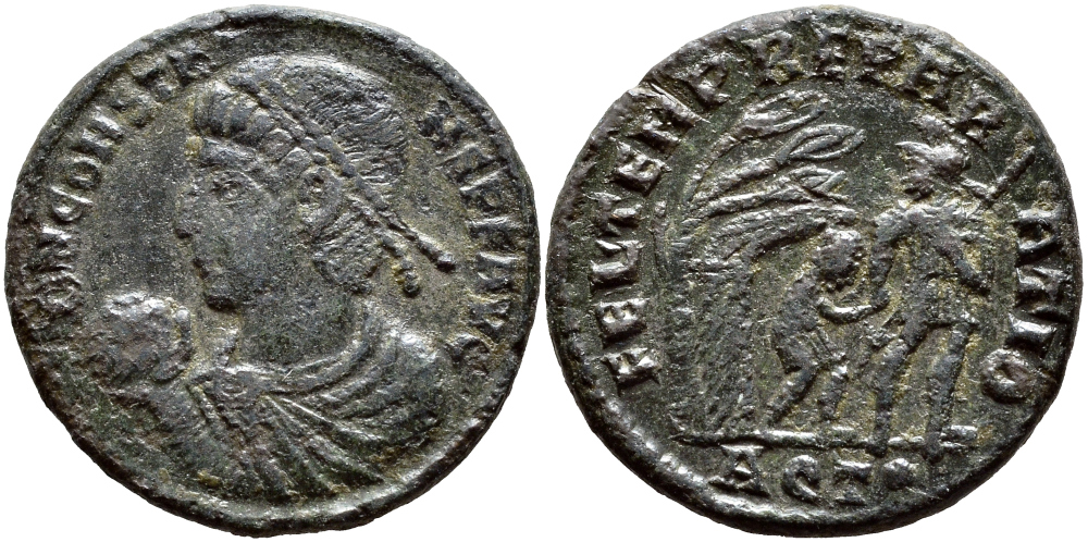 Римская Империя 1/2 майорины 348-350 Констант FEL TEMP REPORATIO Аквилея (степень редкости S) Good Very fine RIC 106 бронза 270-235