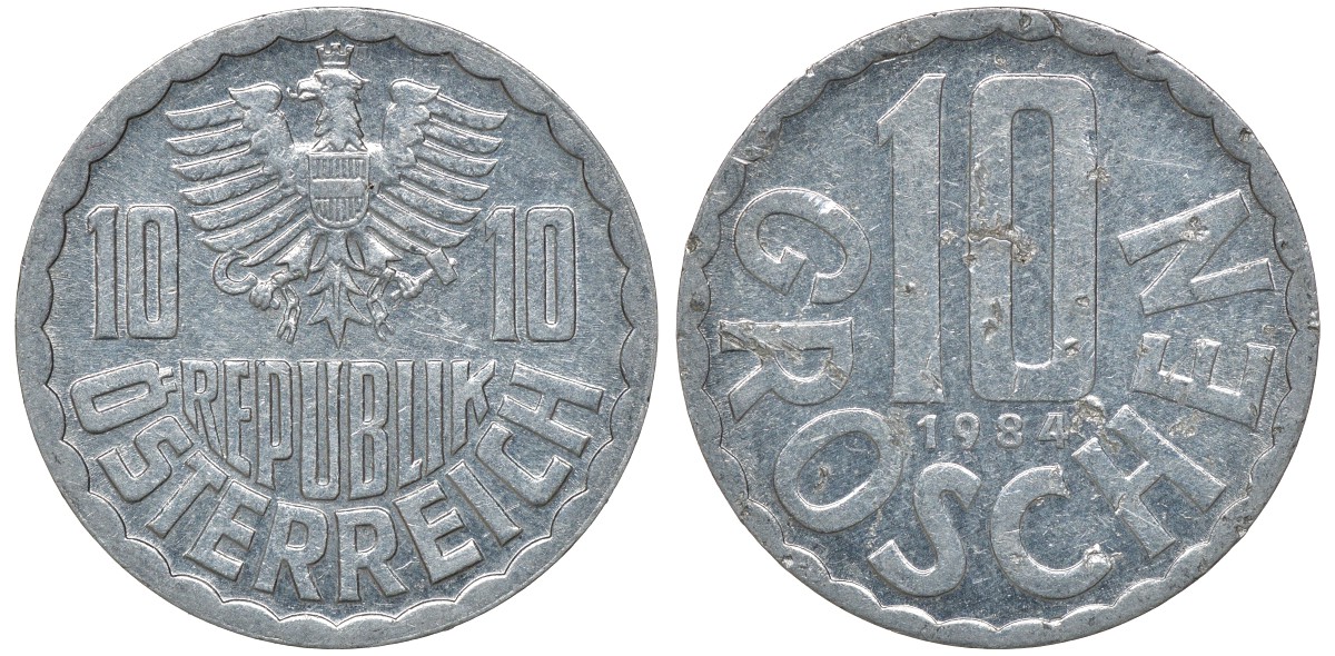 АВСТРИЯ 10 ГРОШЕЙ 1984 KM 2878 алюминий 72-1352
