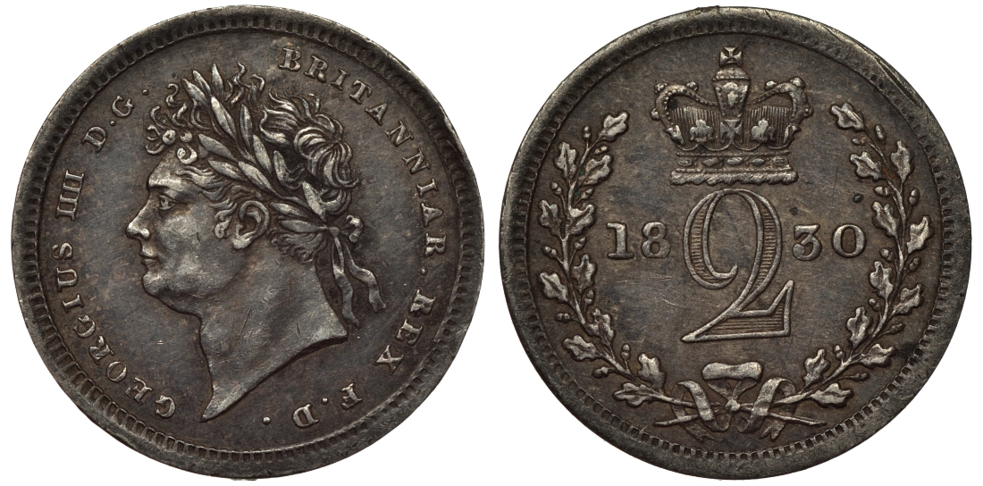 Великобритания 2 пенса 1830 Георг IV (1820-1830) KM 684, Spink 3820 серебро UNC 1524-435