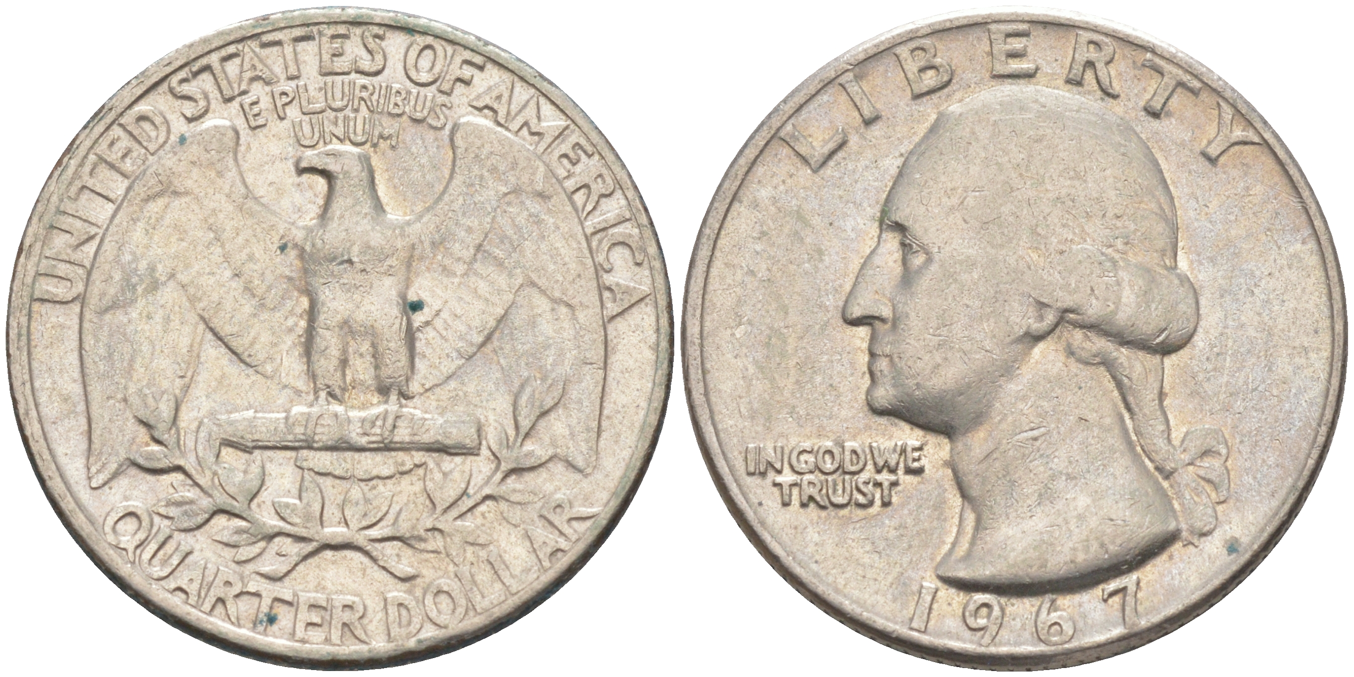 США 25 центов (квотер) 1967 Вашингтон KM 164a медь плакированная медно-никелем 4525-932