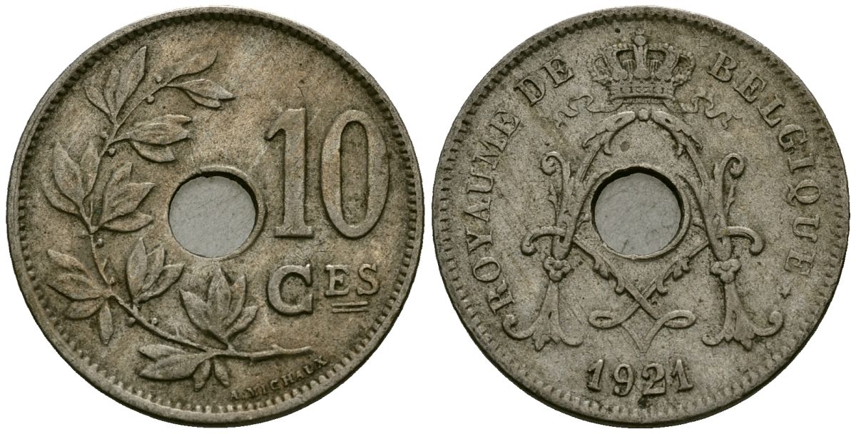Бельгия 10 сантимов 1921 Belgique KM 85 медно-никель 4172-916