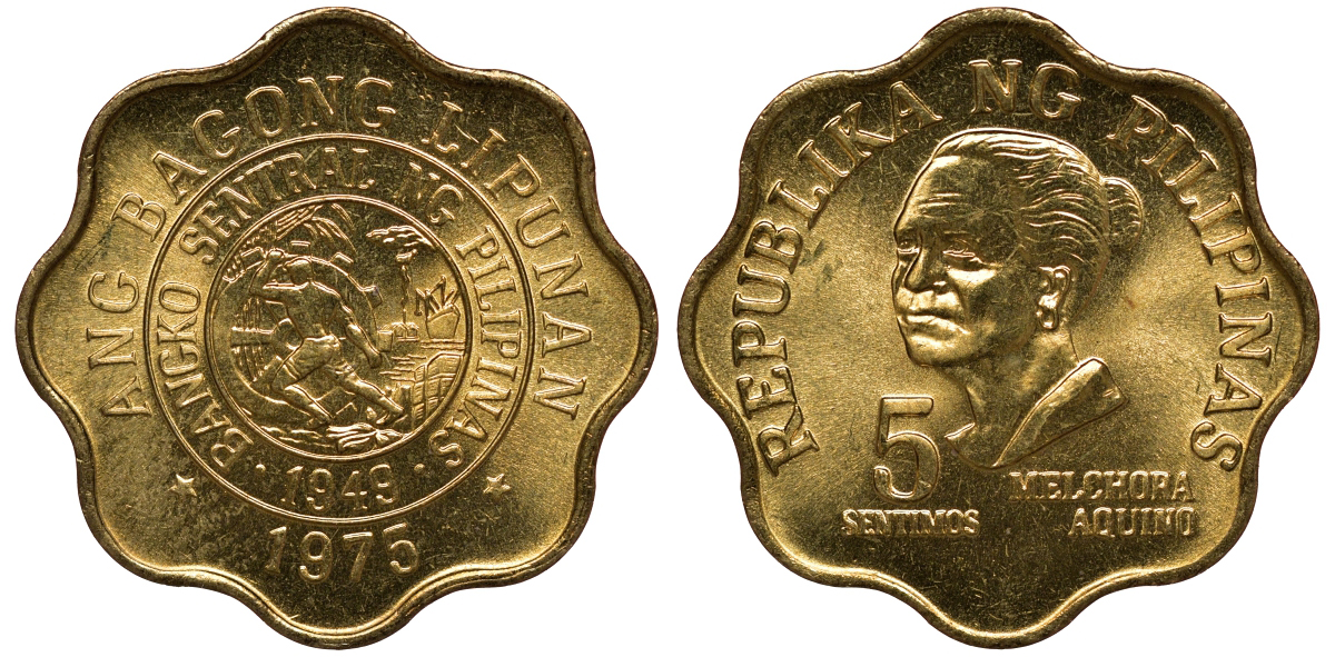 Филиппины 5 сентимос 1975 KM 206 латунь UNC M51-07