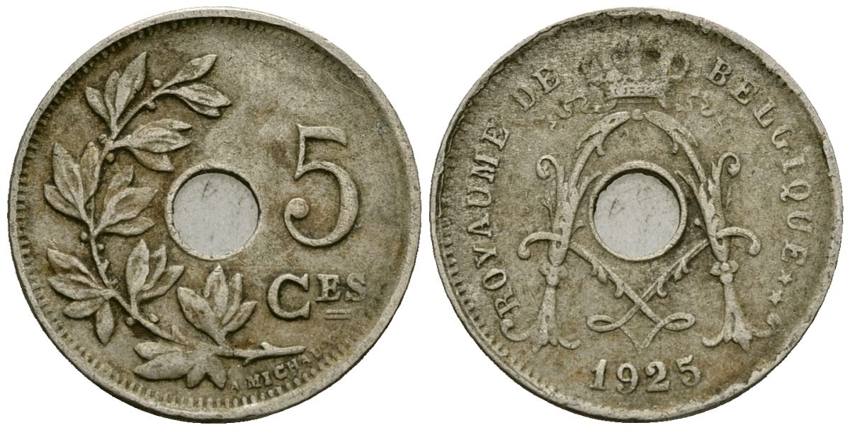 Бельгия 5 сантимов 1925 Belgique, Альберт I (1909-1934) KM 66 медно-никель 4173-529