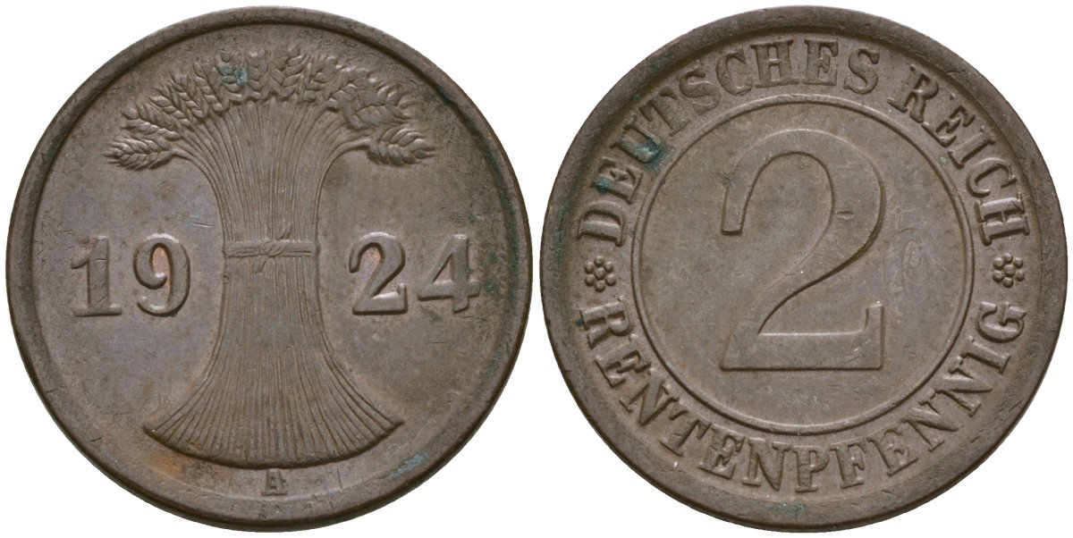 Германия 2 рентенпфеннига 1924 A KM 31 бронза 4171-1054