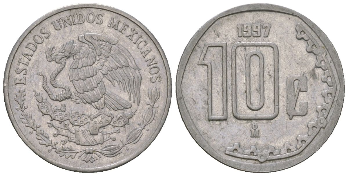 Мексика 10 сентаво 1997 M KM 547 нержавеющая сталь 4598-146