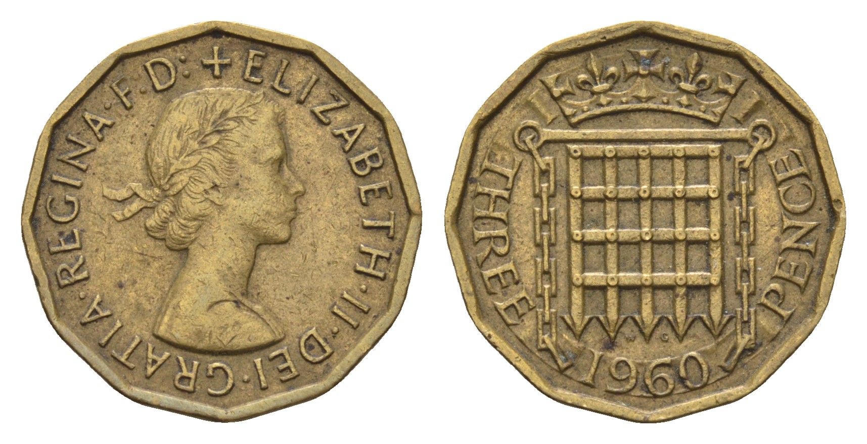 Великобритания 3 пенса 1960 Елизавета II (1952-2022) KM 900, Spink 4153 никель латунь 4699-436