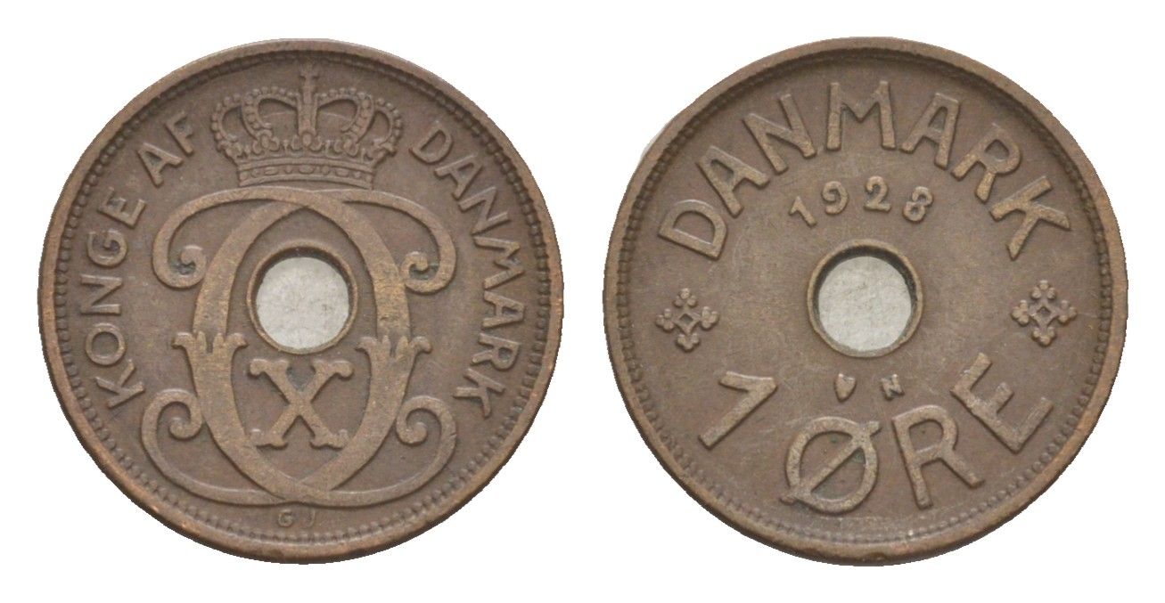 Дания 1 эре 1928 N, Кристиан X (1912-1947) KM 826 бронза 4639-669