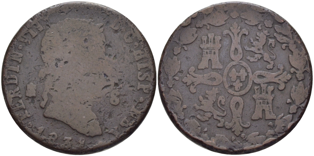 ИСПАНИЯ 8 МАРАВЕДИ 1831 ФЕРДИНАНД VII (1808-1833) KM 486.1 (С118) медь 97-1224