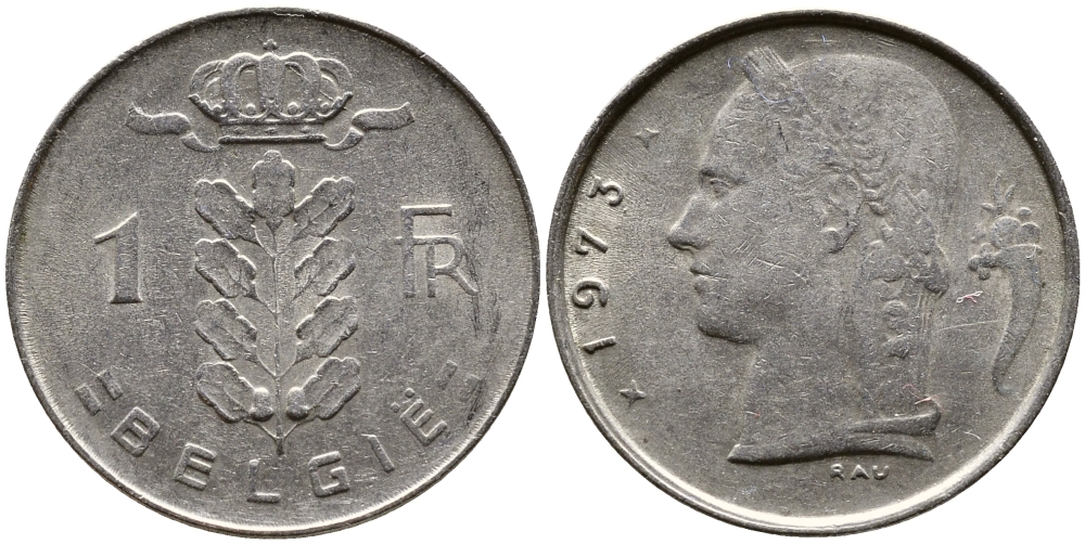 БЕЛЬГИЯ 1 ФРАНК 1973 BELGIE KM 143.1 медно-никель 4388-1217
