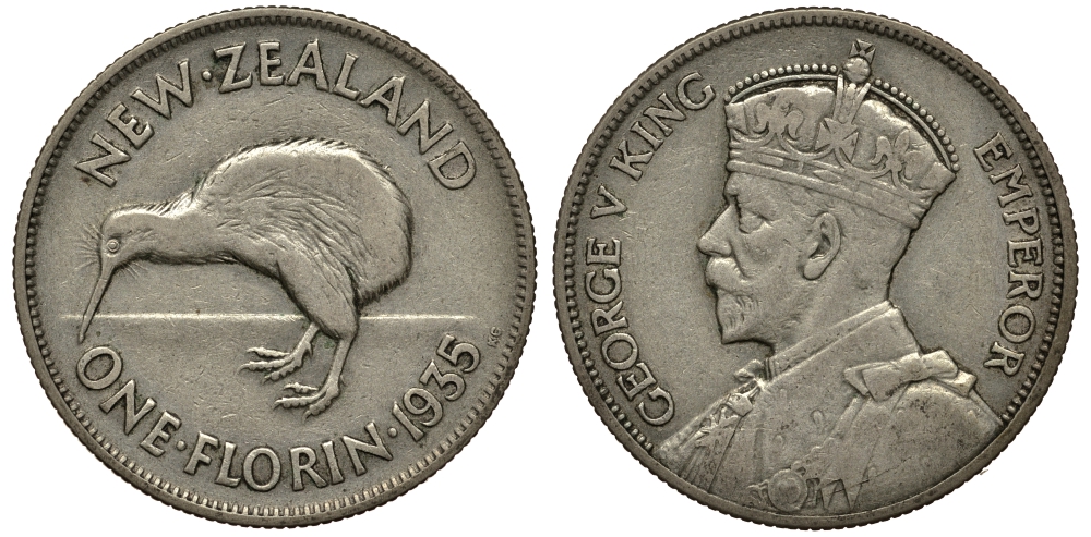 Новая Зеландия 1 флорин 1935 Георг V (1910-1936), Киви KM 4 серебро 272-1323