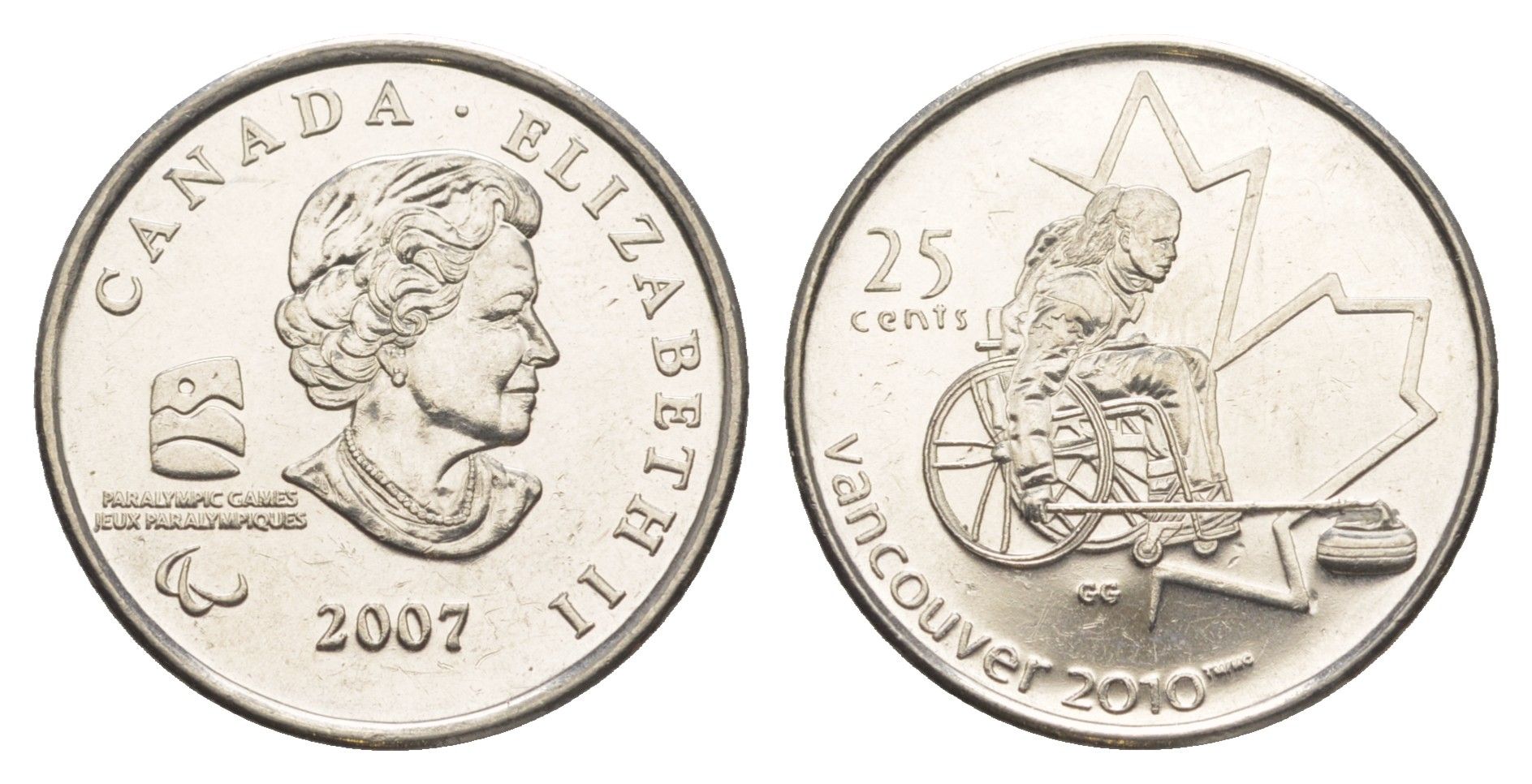 Канада 25 центов 2007 X зимние Паралимпийские Игры, Ванкувер 2010 - Кёрлинг на колясках KM 684 сталь плакированная никелем UNC 4637-941