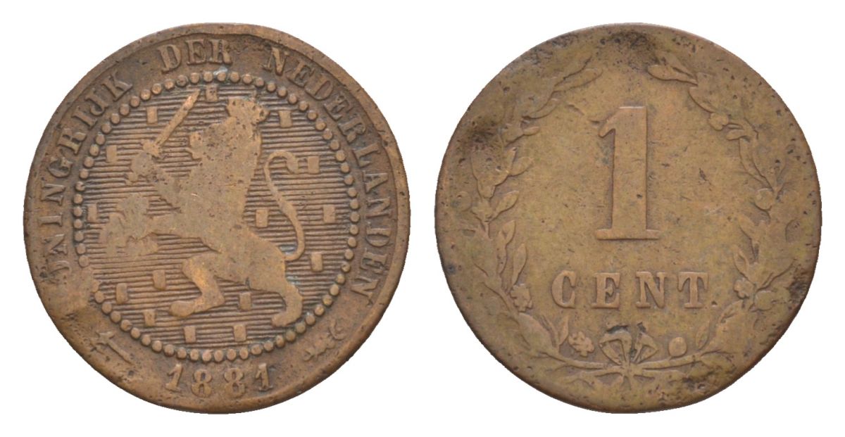 Нидерланды 1 цент 1881 Виллем III (1849-1890) KM 107 бронза 66-224