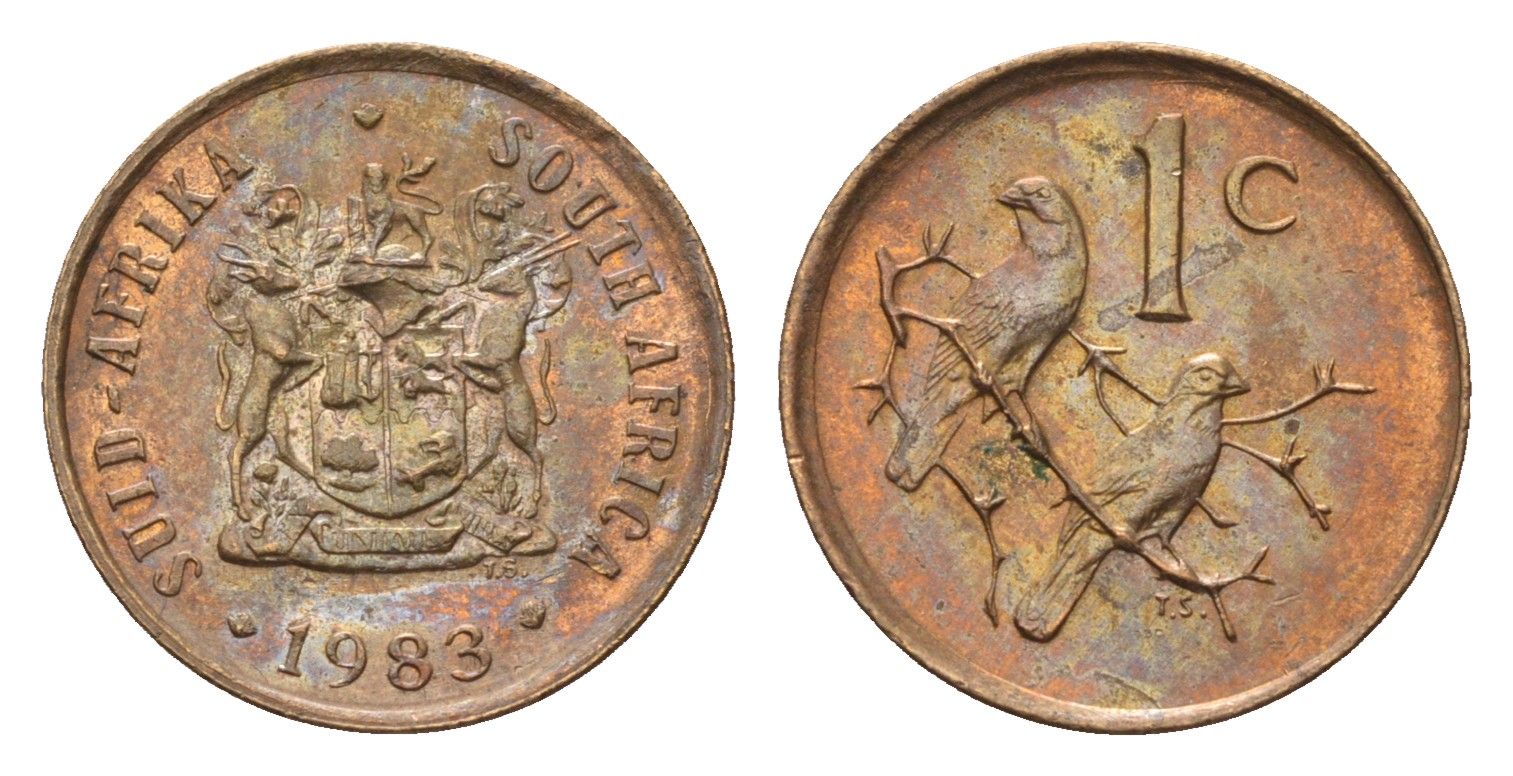 ЮАР 1 цент 1983 герб, капские воробьи KM 82 бронза UNC 4690-1232