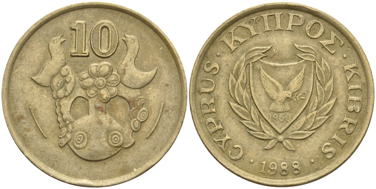 Кипр 10 центов 1988 KM 56.2 никель латунь 4141-1142