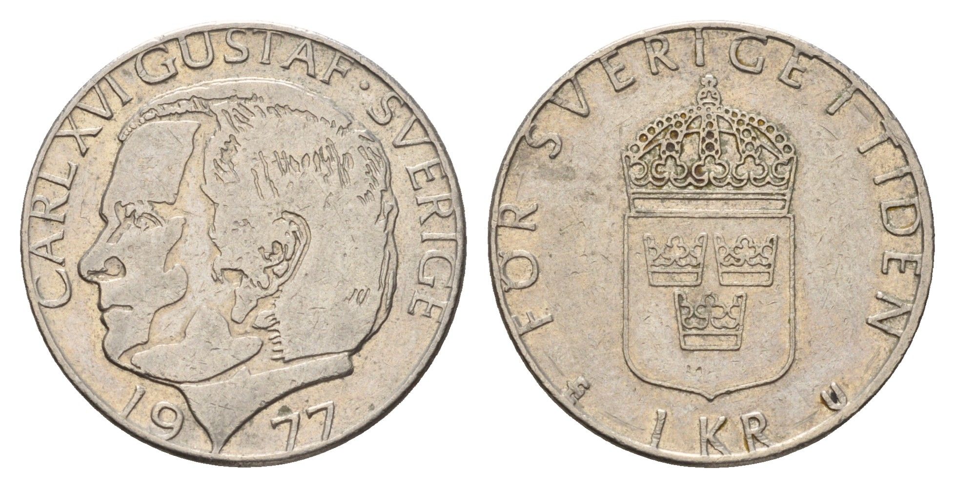 Швеция 1 крона 1977 Карл XVI Густав (1973- ) KM 852 медь плакированная медно-никелем 183-252