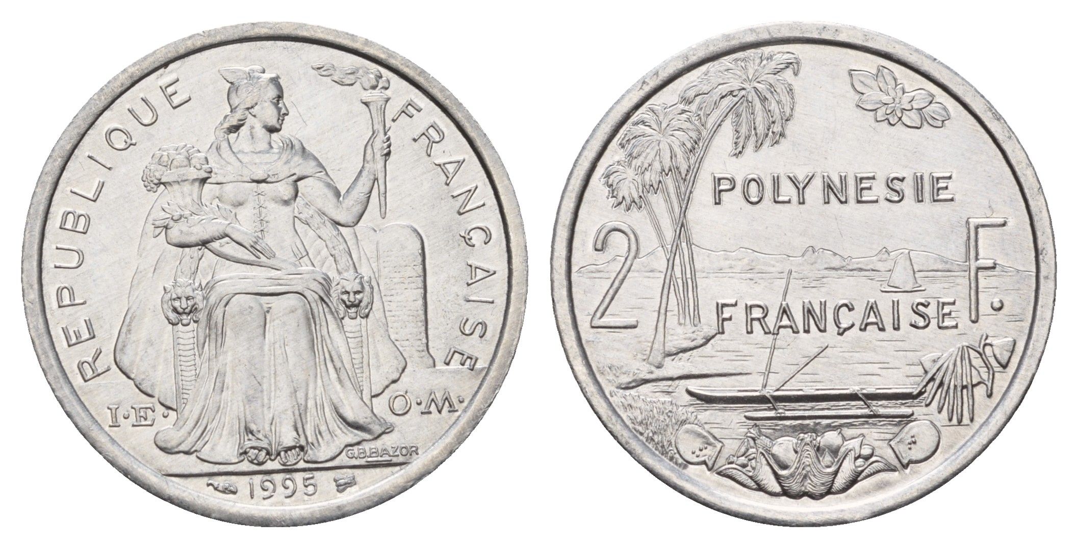 Французская Полинезия 2 франка 1995 KM 10 алюминий UNC 4118-747