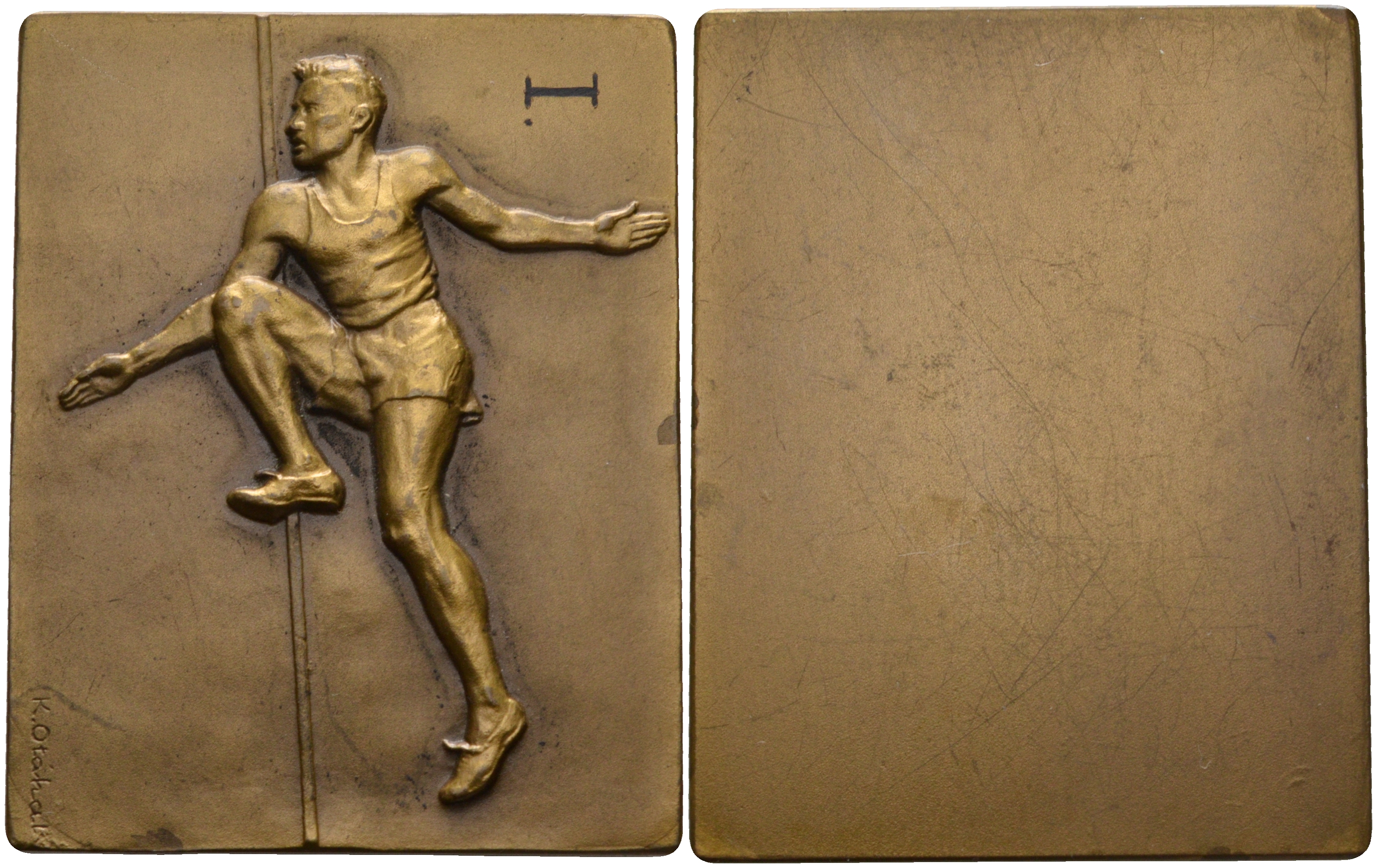 Франция плакетка ND за первое место в прыжках в высоту, размер 37 Х 47 мм, вес 36,7 гр. бронза 1095-9-64