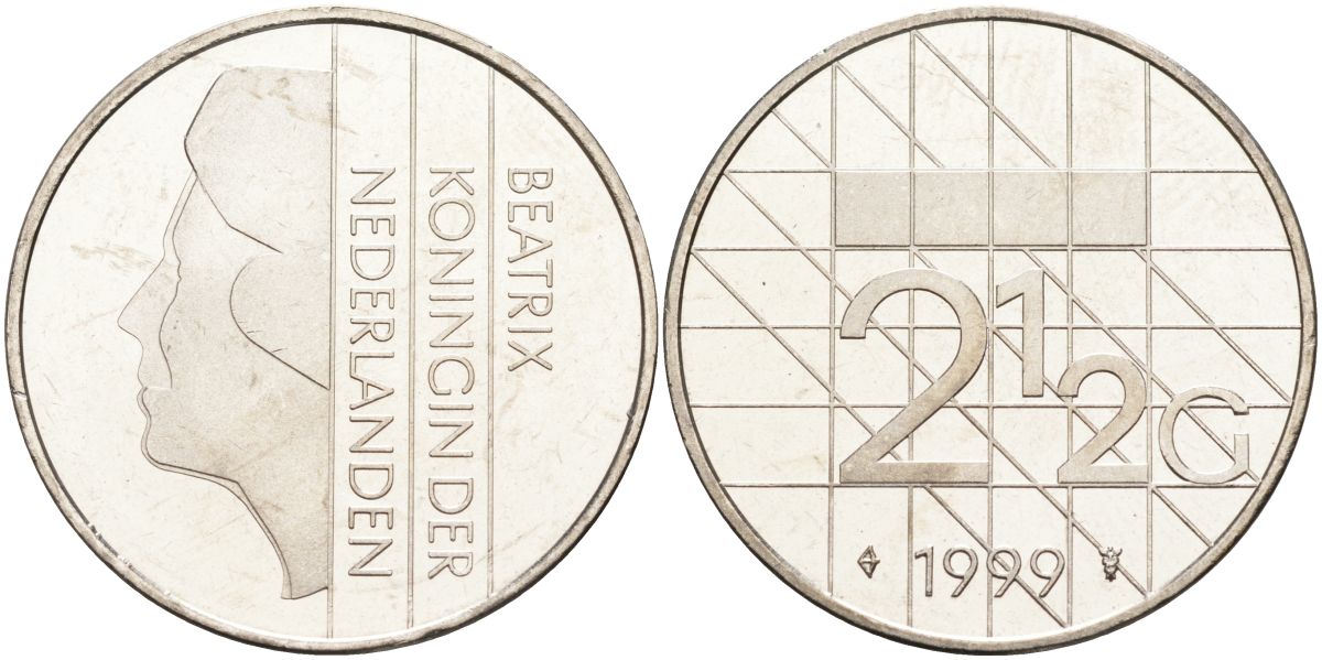 Нидерланды 2 1/2 гульдена 1999 Беатрикс (1980-2013) KM 206 никель 4593-732