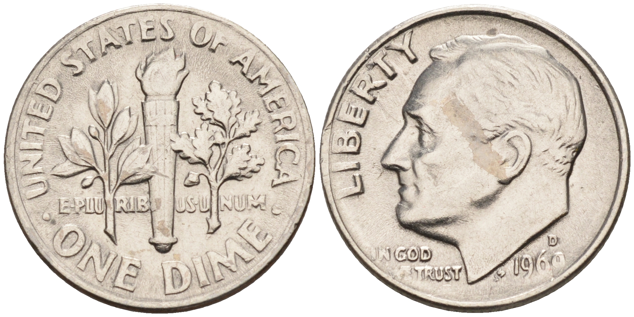 США 10 центов = дайм 1969 D, Рузвельт KM 195а медь плакированная медно-никелем    4115-349