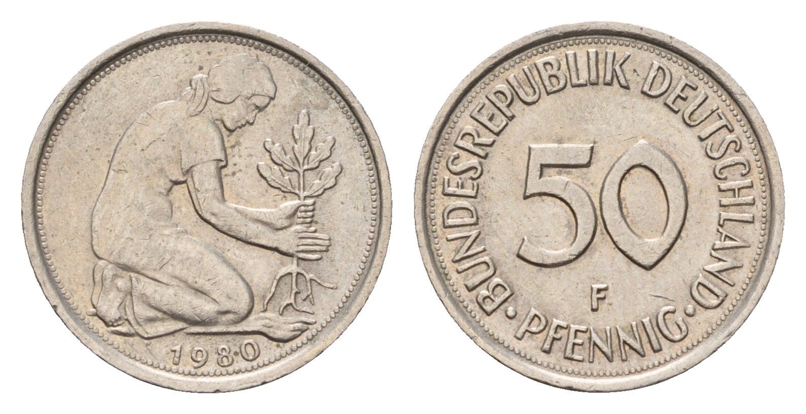 ФРГ 50 пфеннигов 1980 F KM 109.2, J. 384a медно-никель 187-1018