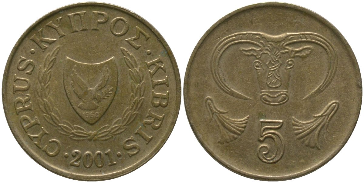 Кипр 5 центов 2001 KM 55.3 никель латунь 4158-565