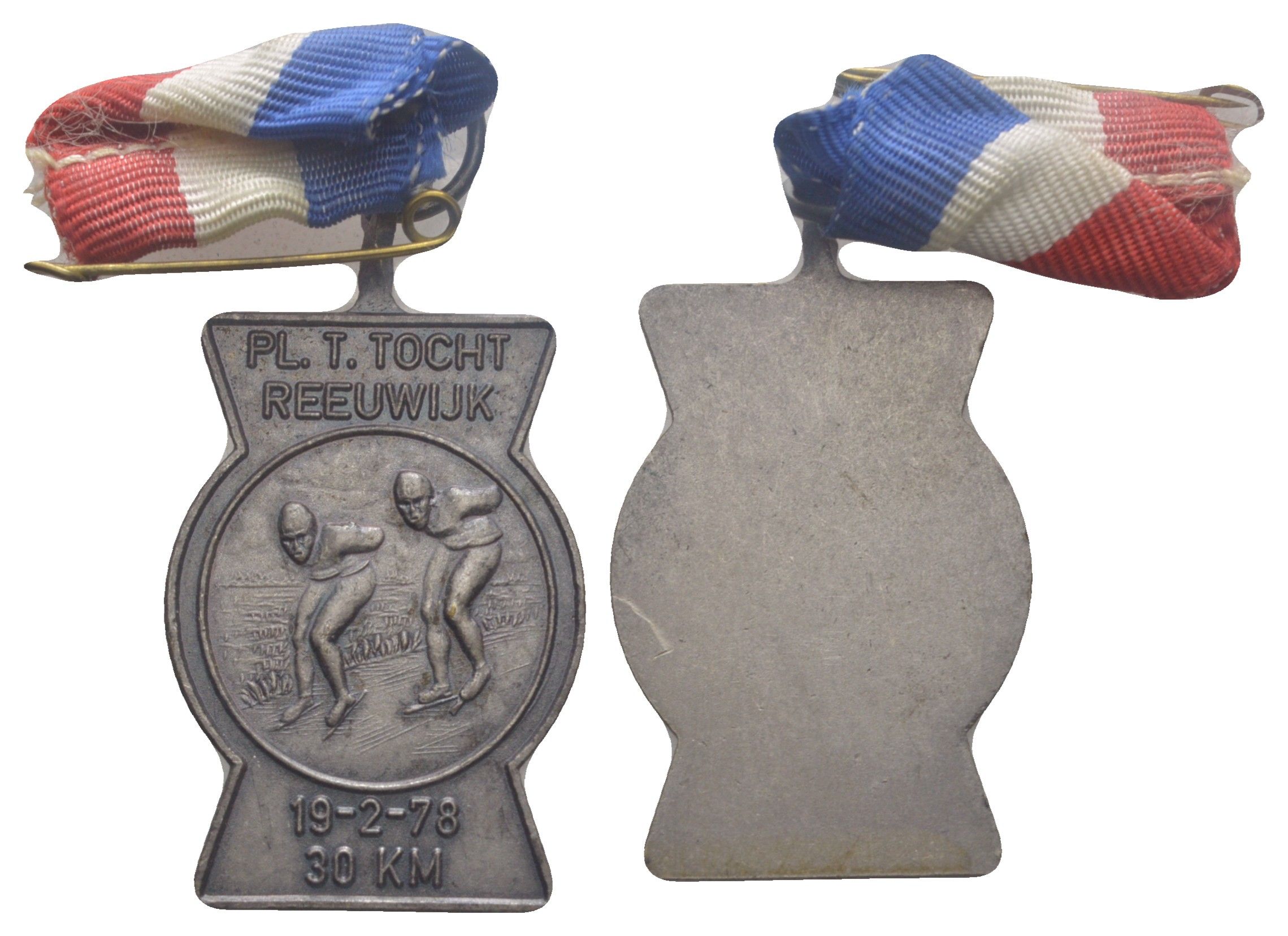 Нидерланды наградной знак за прохождение 30 км марафона на коньках в городе Реувейк 1978 лента с флагом Нидерландов, размер 35x25 мм, вес 9,66 гр белый металл 5010-1812
