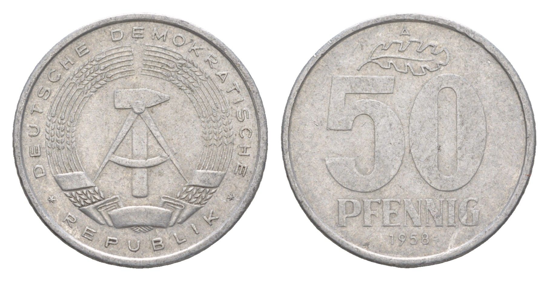 ГДР 50 пфеннигов 1958 A KM 12.2 алюминий 4538-545