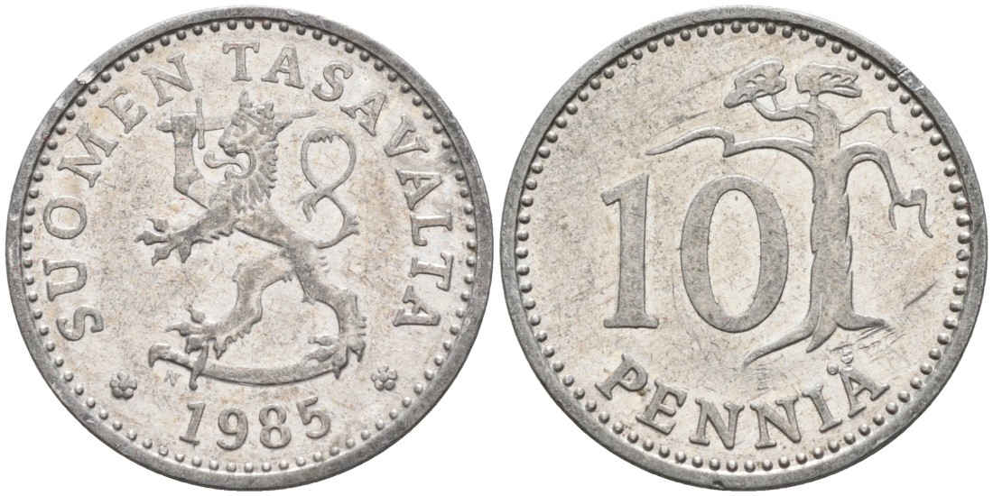 ФИНЛЯНДИЯ 10 ПЕННИ 1985 N KM 46а алюминий 192-1066