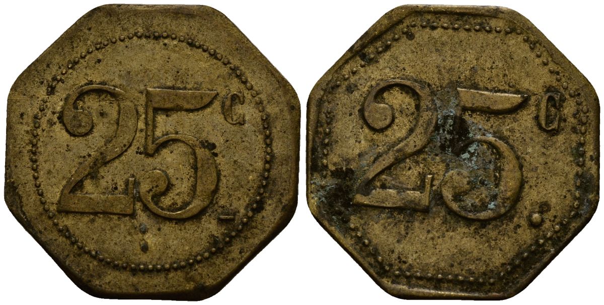 Франция 25 сантимов ND ресторанный жетон латунь 4166-413