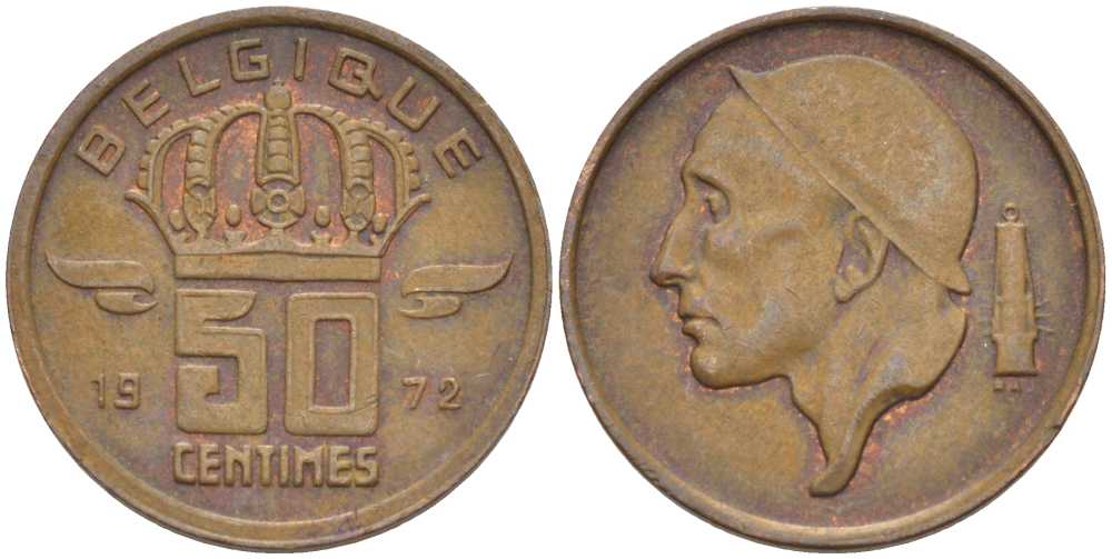 БЕЛЬГИЯ 50 САНТИМОВ 1972 BELGIQUE KM 148.1 бронза 96-1135