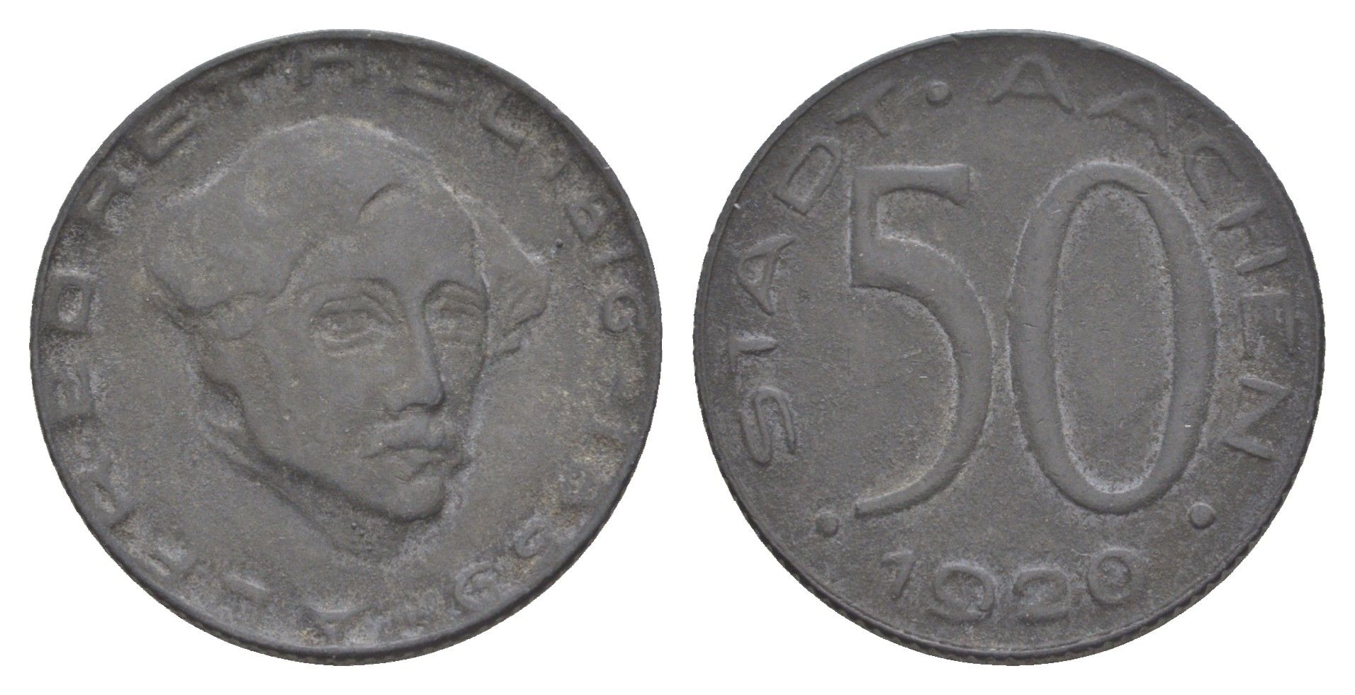 Аахен 50 пфеннигов 1920 Funck 1.15A, Men05 70.57, Men18 99.57 цинк 4584-723