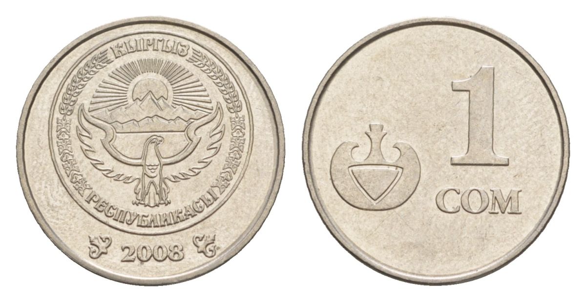 Киргизия 1 сом 2008 KM 14 сталь плакированная никелем 4632-268