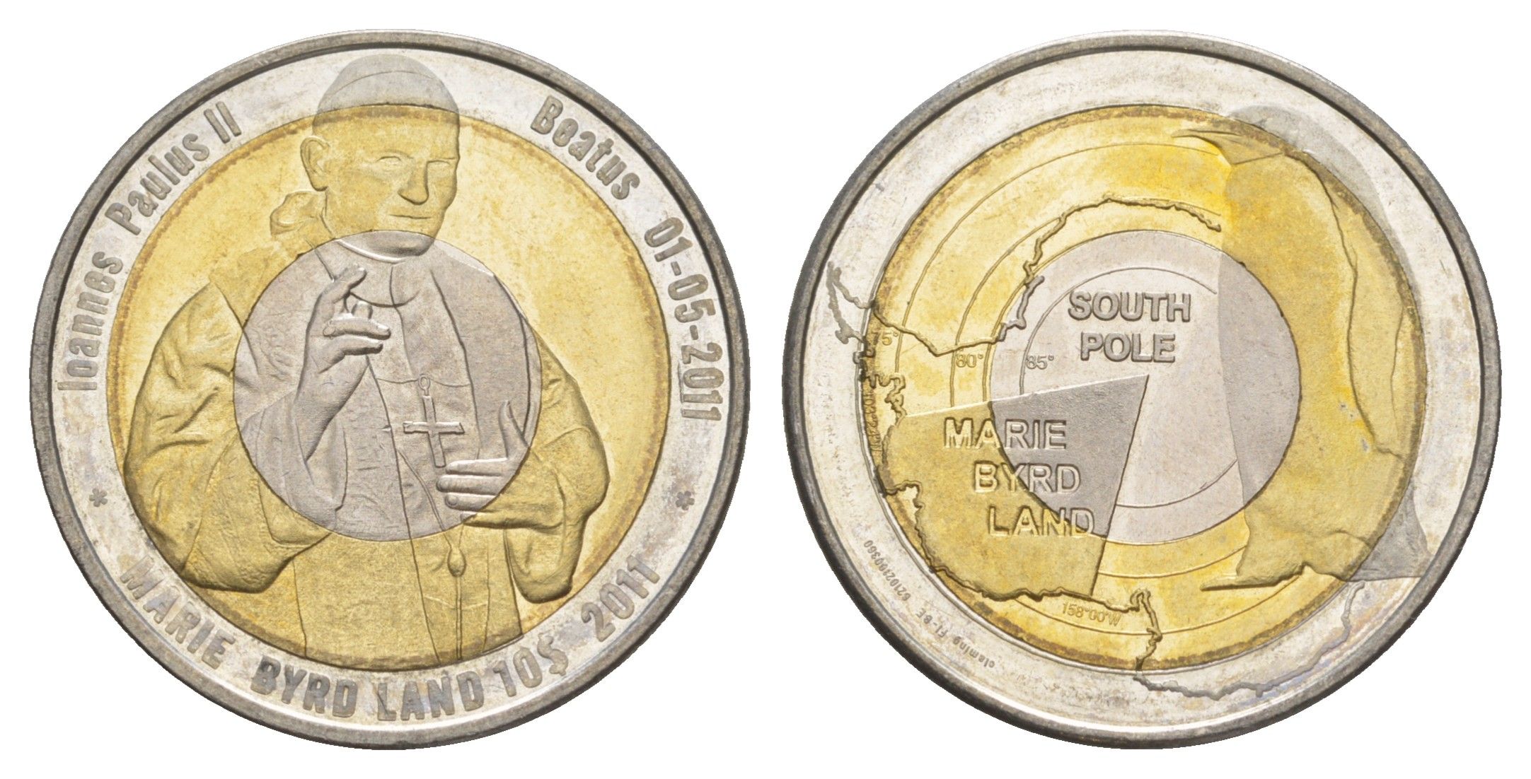 Земля Мэри Бэрд 10 долларов 2011 Беатификация Иоанна Павла II биметалл BU 1520-645