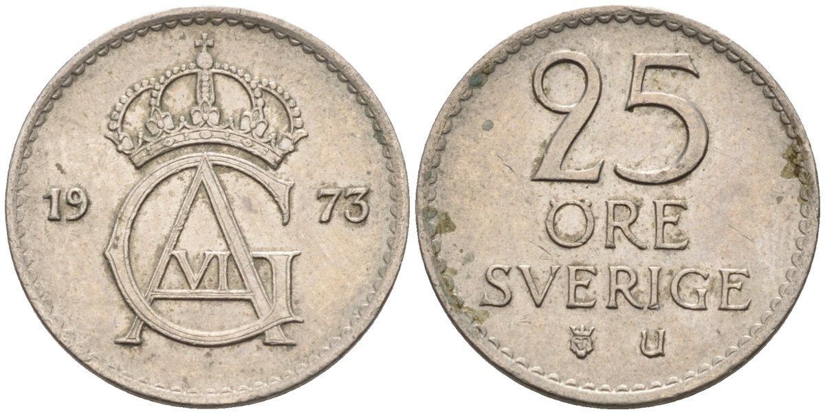 Швеция 25 эре 1973 Густав VI Адольф (1950-1973) KM 836 медно-никель 4585-511