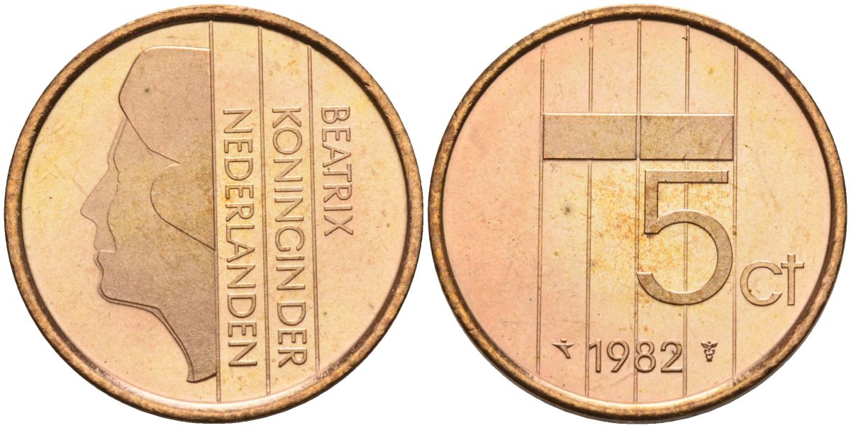 Нидерланды 5 центов 1982 Беатрикс (1980-2013) KM 202 бронза UNC 4116-232