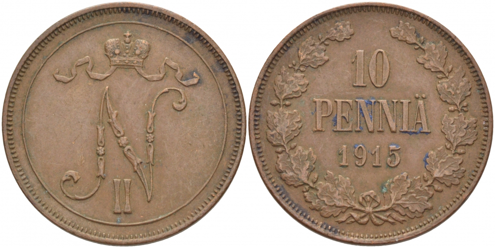 РОССИЯ ДЛЯ ФИНЛЯНДИИ 10 ПЕННИ 1915 Биткин 438 медь 51-1421