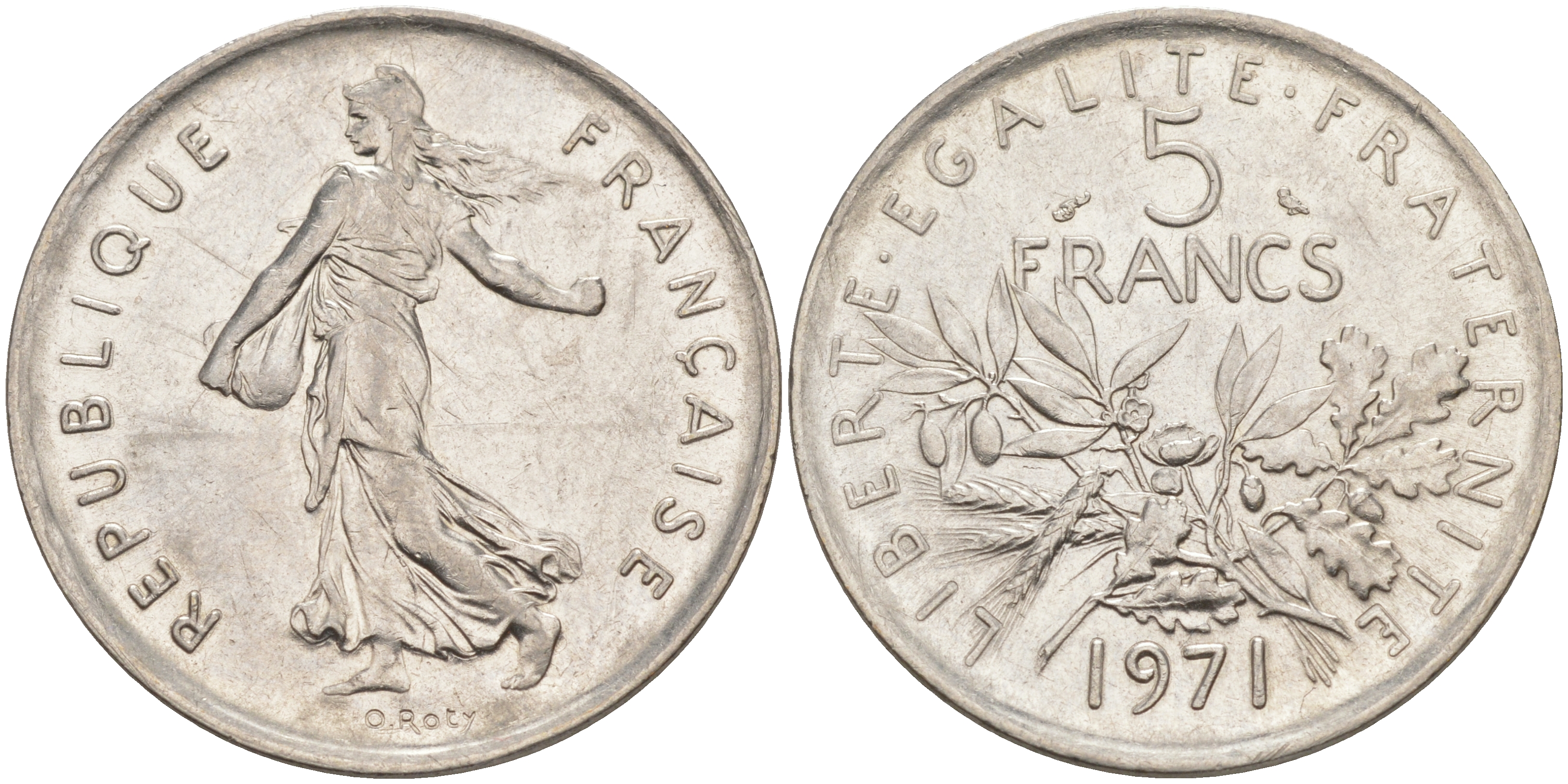 Франция 5 франков 1971 сеятель KM 926a.1, Le Franc 341.3 медно-никель плакированный никелем 3855-1034