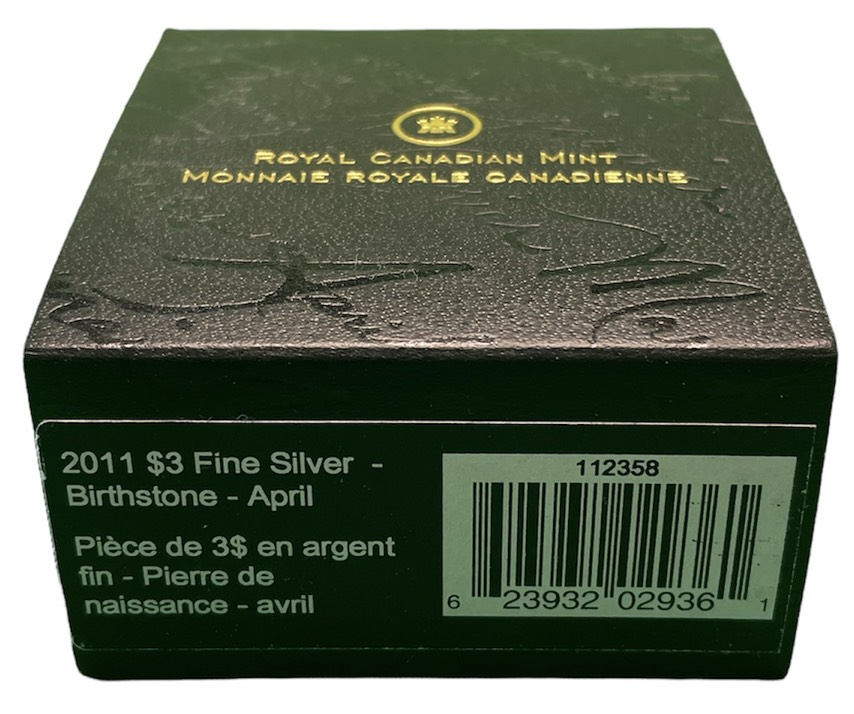 Канада 3 доллара 2011 на день рождения, апрель, камень месяца диамант KM NEW серебро PROOF 4-3-4-29