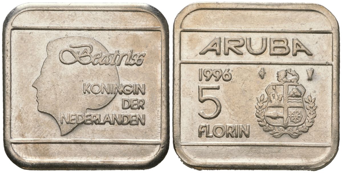 Аруба 5 флоринов 1996 Беатрикс (1980-2013) KM 12 стал плакированная никелем 4619-436