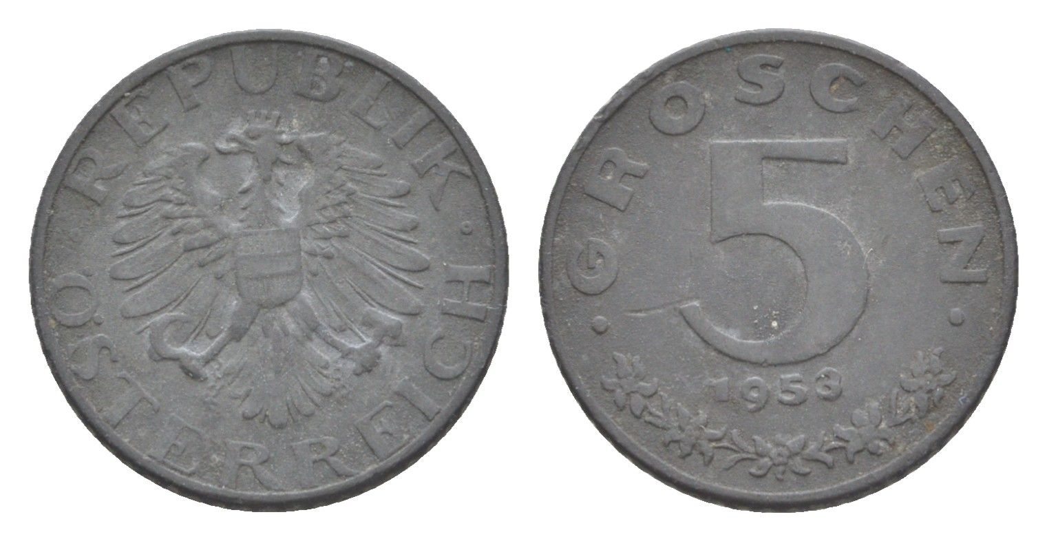 Австрия 5 грошей 1953 KM 2875 цинк 4643-437